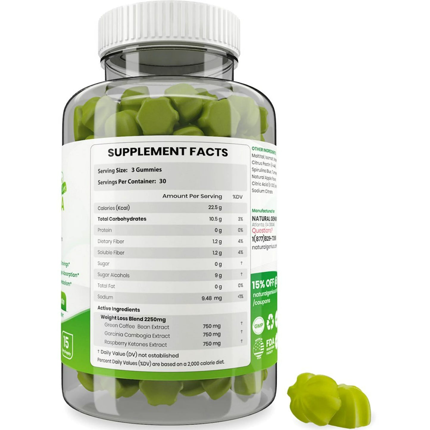 Garcinia Gummies 3 in 1, Appetite Suppressant with Green Coffee, Raspberry Ketones for Weight Loss