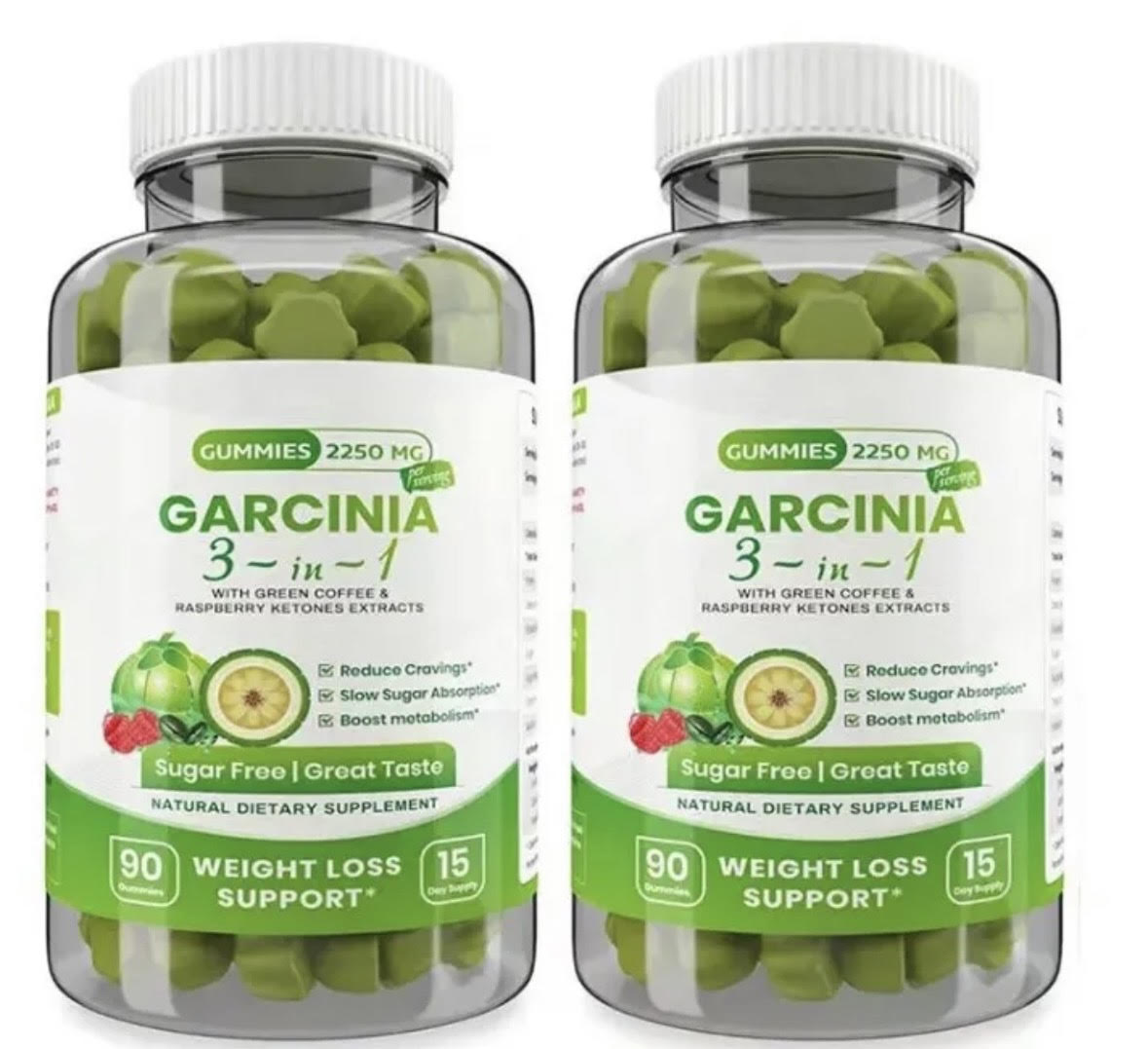 Garcinia Gummies 3 in 1, Appetite Suppressant with Green Coffee, Raspberry Ketones for Weight Loss